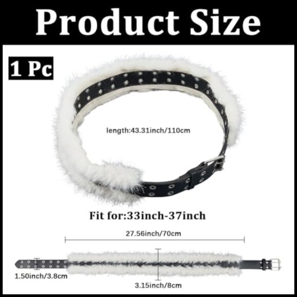 Faux Fur PU Leather Adjustable Waist Belt Y2K Punk Grunge Wide Cinch main image 5